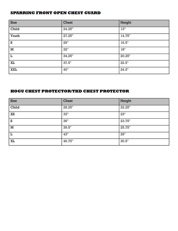 Sparring Gear Size Guide